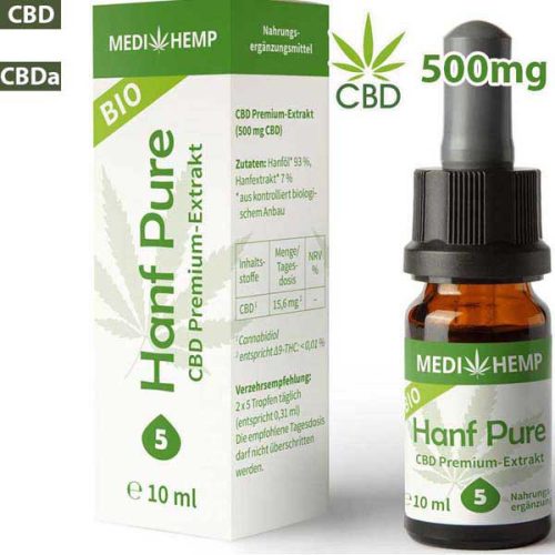 MEDIHEMP 5% BIO HANF PURE CBD Ulei 10ML - 500MG - Fără THC