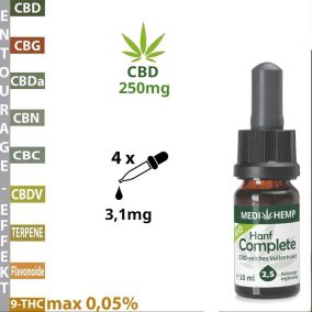 MEDIHEMP 2,5% COMPLETE CBD Olaj - 10ml | 250mg CBD