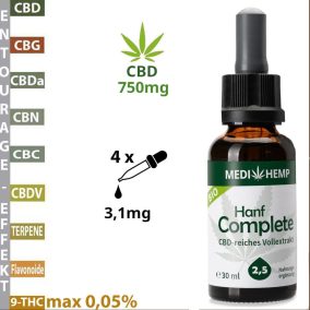 MEDIHEMP 2,5% COMPLETE CBD Olaj - 30ml | 750mg CBD